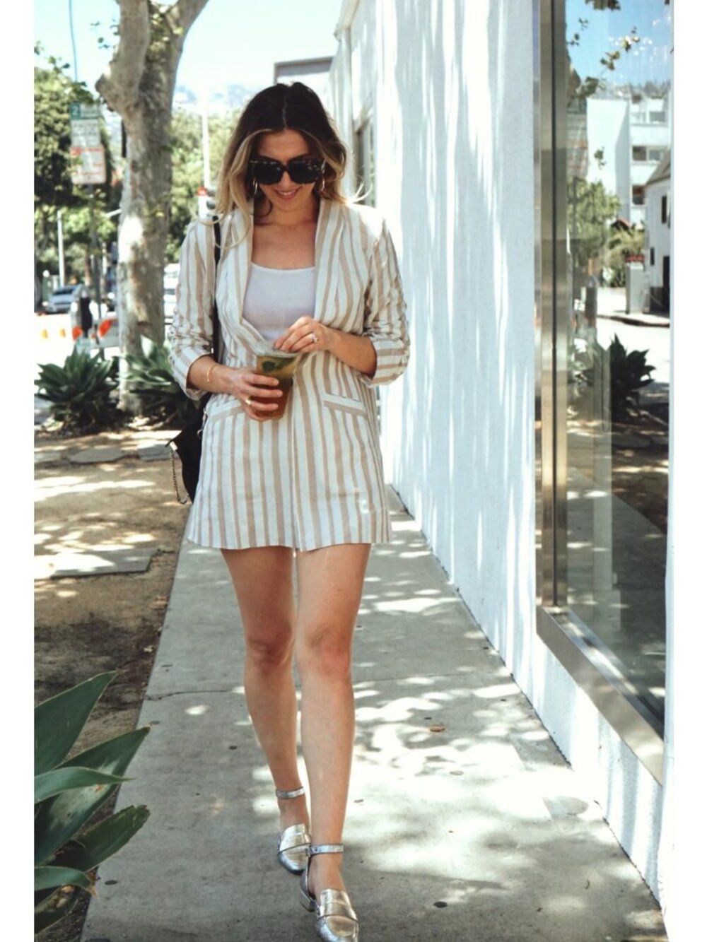 Chriselle x J.O.A. Boyfriend Blazer Cream White Stripe